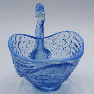Small Vintage Blue Clear Glass Swan Trinket Candy Dish