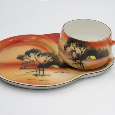 Vintage Hand Painted Cozy Sunset Cabin Snack Luncheon Plate Set