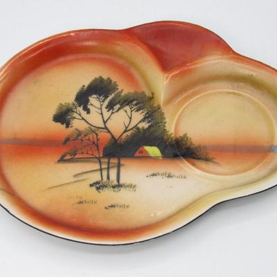 Vintage Hand Painted Cozy Sunset Cabin Snack Luncheon Plate Set