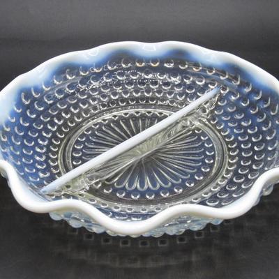 Vintage Anchor Hocking Moonstone Divided Glass Opalescent Relish Ingredient Dish