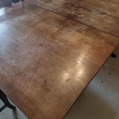 Vintage Solid Wood Walnut Dining Table with Six Matching Chairs Two are Carver's Chairs