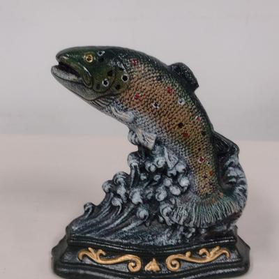 Painted Cast Iron Door Stop- Trout Design- Approx 7