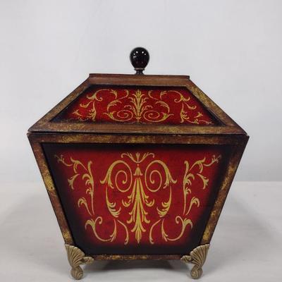 Storage Box with Glass Panel Inlay and Metal Accent Feet- Approx 8