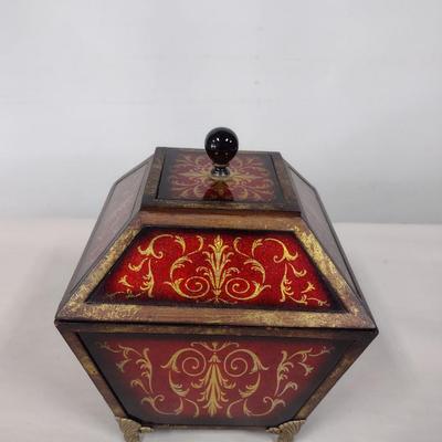Storage Box with Glass Panel Inlay and Metal Accent Feet- Approx 8