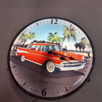 RJ EDWARDS LIGHTED ELECTRIC '57 CHEVY WALL CLOCK