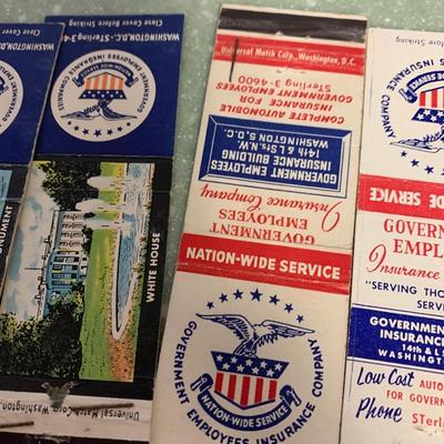 Vintage Matchbooks Government Insurance Washington DC GEICO