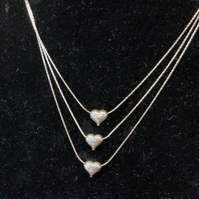 3 strand heart sterling necklace