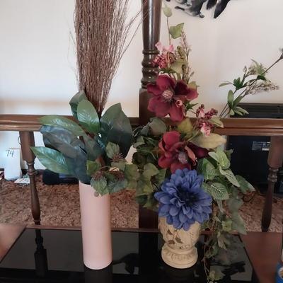 2 VASES WITH FAUX FLOWERS AND FOLIAGE