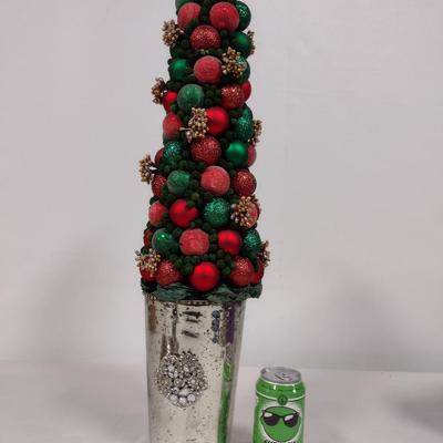 Tall, Christmas Theme Topiary in Mercury Glass Vase