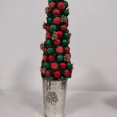 Tall, Christmas Theme Topiary in Mercury Glass Vase