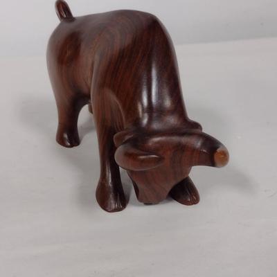 Hand Carved and Polished Solid Wood Figurine- Bull Design- Approx 5