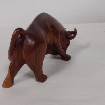 Hand Carved and Polished Solid Wood Figurine- Bull Design- Approx 5