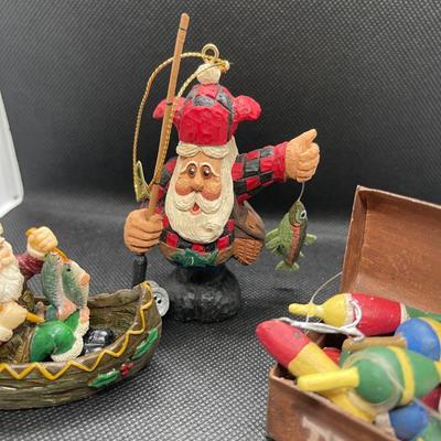 Fishing Santa ornament lot of 3