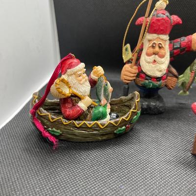 Fishing Santa ornament lot of 3