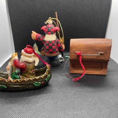 Fishing Santa ornament lot of 3