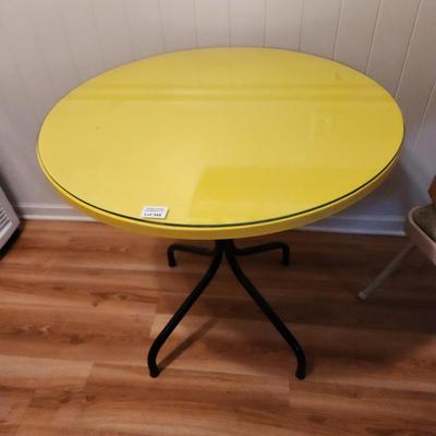 Vintage Mid Century Round Yellow Table w Glass Top 29
