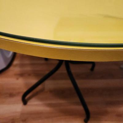 Vintage Mid Century Round Yellow Table w Glass Top 29