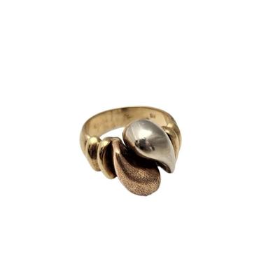 Lot #117D Vintage Modernist 14kt Gold Ring with Sterling Accent - Size 7