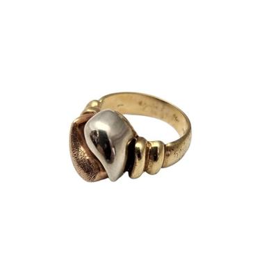 Lot #117D Vintage Modernist 14kt Gold Ring with Sterling Accent - Size 7