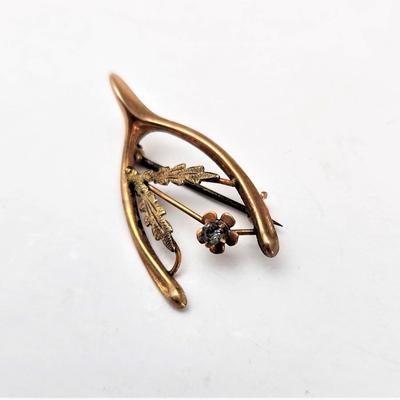 Lot #122D Antique 10Kt Gold Wishbone Brooch