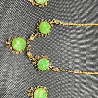 Vintage lustren jewelry set necklace and earrings- art nouveau revival