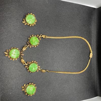 Vintage lustren jewelry set necklace and earrings- art nouveau revival