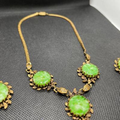 Vintage lustren jewelry set necklace and earrings- art nouveau revival