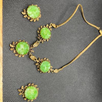 Vintage lustren jewelry set necklace and earrings- art nouveau revival