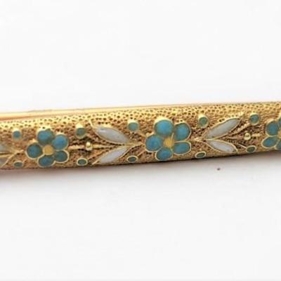 Lot #126D Antique 14kt Yellow Gold Bar Pin with Enameled Floral Design