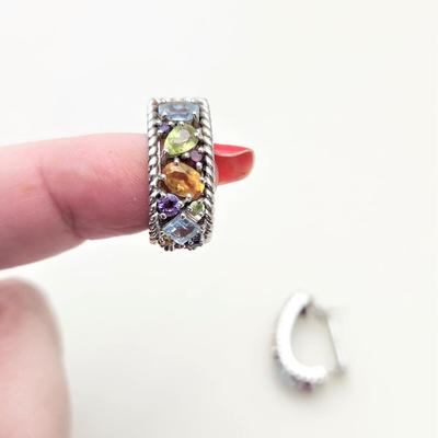 Lot #127D Sterling Silver Pierced Earrings with Topaz, Peridot, Citrine, Amethyst & Garnet