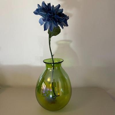 Large Green Glass Vase with Flower