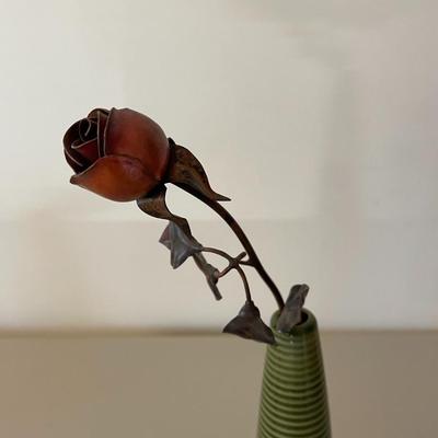 Green Vase with Metal Rose