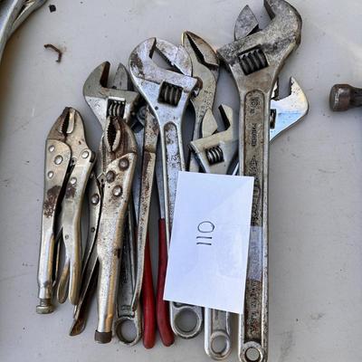 Lot of Adjustable wrenches and vice grips