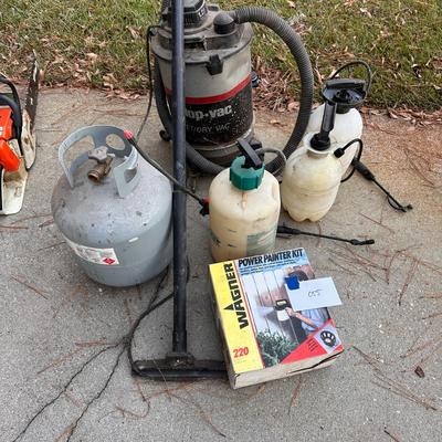 Mixed lotta shop items shop vacuum sprayers propane tank