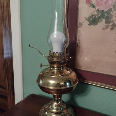 Brass Oil Lantern with Glass Shade Converted to Electric