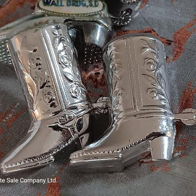 Souvenir salt & pepper boots with toothpick boot and wild west fabric