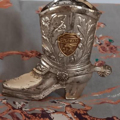 Souvenir salt & pepper boots with toothpick boot and wild west fabric