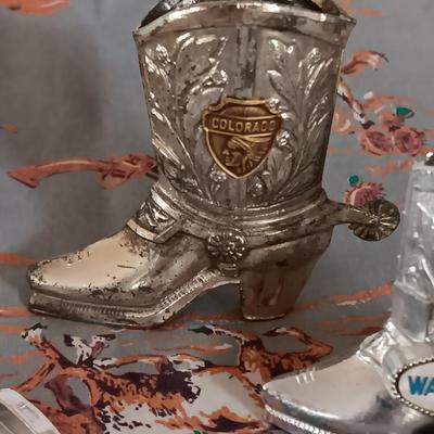 Souvenir salt & pepper boots with toothpick boot and wild west fabric