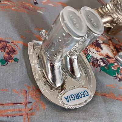 Souvenir salt & pepper boots with toothpick boot and wild west fabric