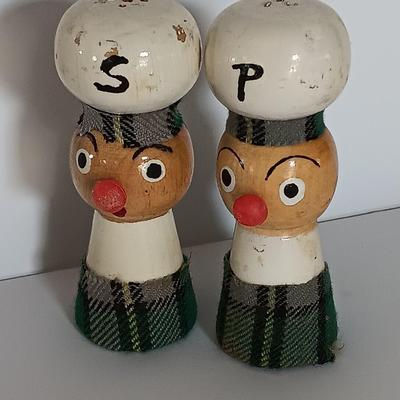 Two sets of vintage wooden salt & pepper people Enesco