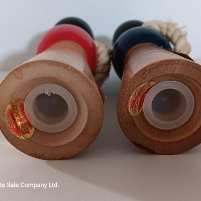 Two sets of vintage wooden salt & pepper people Enesco