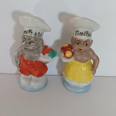 Vintage pig salt & pepper - Estes Park Salt & pepper shakers an owl shaker with small souvenir crock