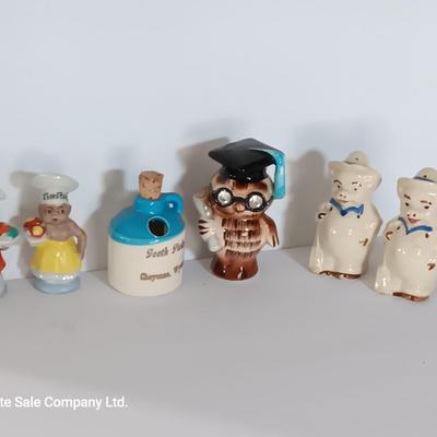Vintage pig salt & pepper - Estes Park Salt & pepper shakers an owl shaker with small souvenir crock