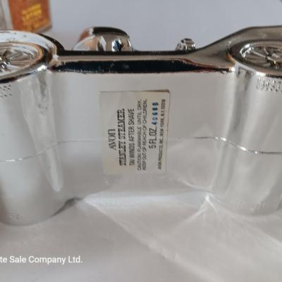 Avon Stanley Steamer car bottle with box and Englich leather lotion bottle