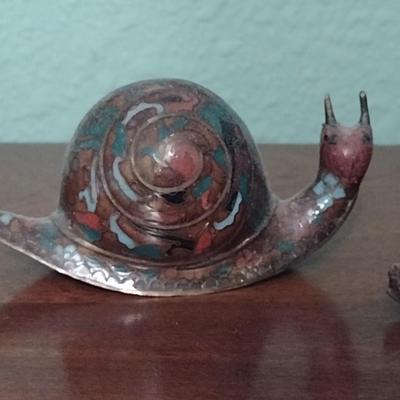 Pair of Miniature Enamel over Brass Snails