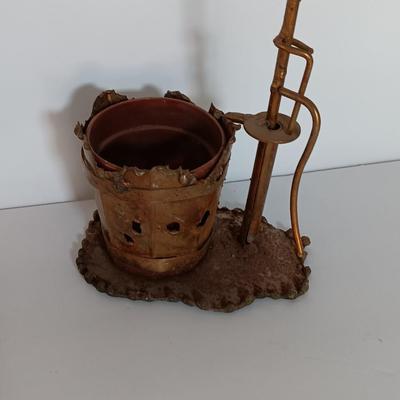 Ma & Pa outhouse salt & pepper shakers with tin art water pump planter