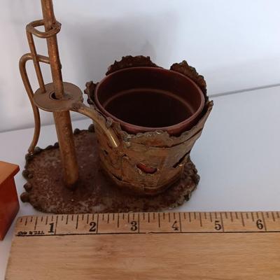 Ma & Pa outhouse salt & pepper shakers with tin art water pump planter