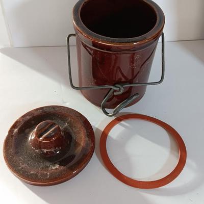 Three Vintage stoneware crocks with Bail handles - cheese crock