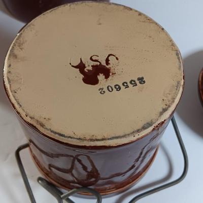 Three Vintage stoneware crocks with Bail handles - cheese crock