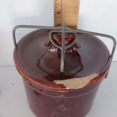 Three Vintage stoneware crocks with Bail handles - cheese crock